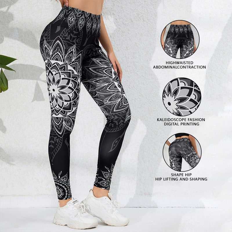 Watercolor Print Yoga Pants for Women, High-Waisted, Tummy-Control, Butt-Lifting, Quick-Dry, Ankle-Length Fitness Workout Leggings