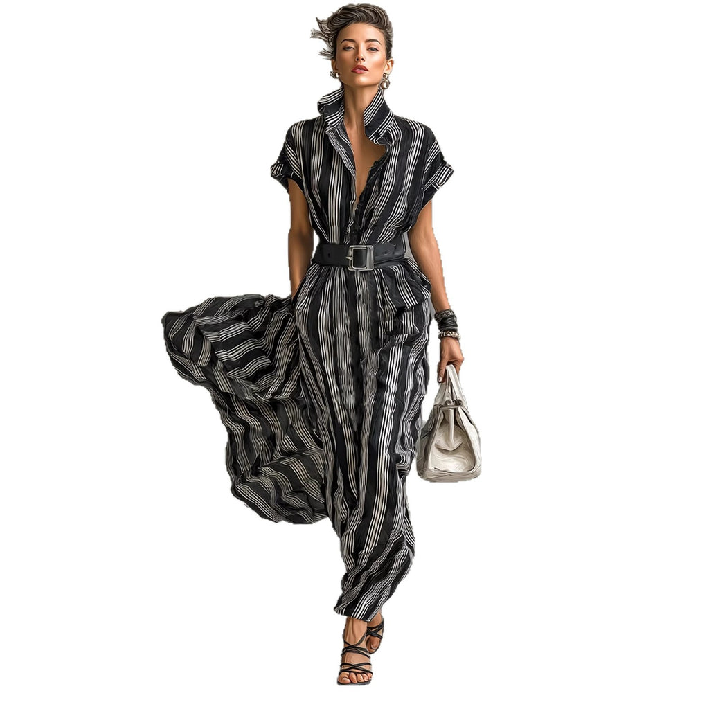 Women's short sleeved striped shirt dress