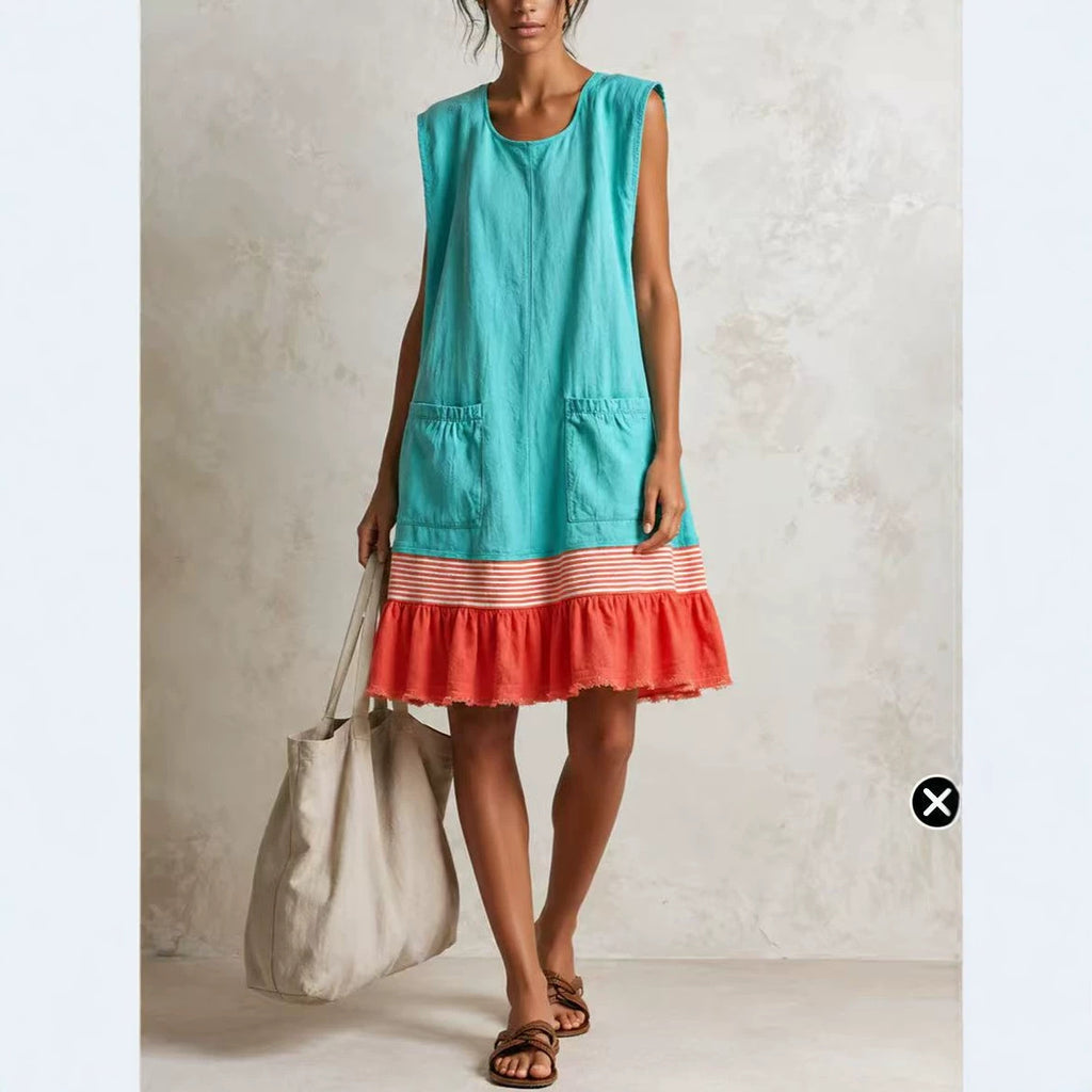 Elegant U-Neck Fitted Ruffle Dress for Women Long Dress with Vacation Vibes