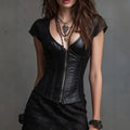 Short sleeved zipper bone hugging waist top for women