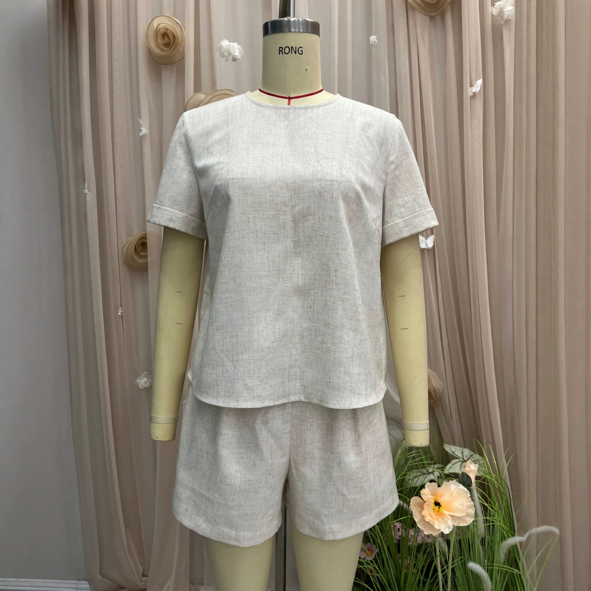 Summer loose short sleeved top+shorts two-piece set