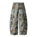 Heavy Washed Denim Pants Loose Wide Leg Patchwork Cut Versatile Long Pants