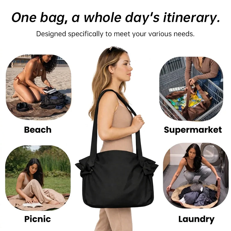 Foldable Travel Duffel Bag + Picnic Blanket - Large Capacity Waterproof Tote for Weekend, Gym & Beach Trips