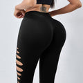 Style High Elastic Side Cut-Out Seamless Knit Butt-Lifting Fitness Pants Women High Waist Slim Yoga Pants Running Sports Long Pants