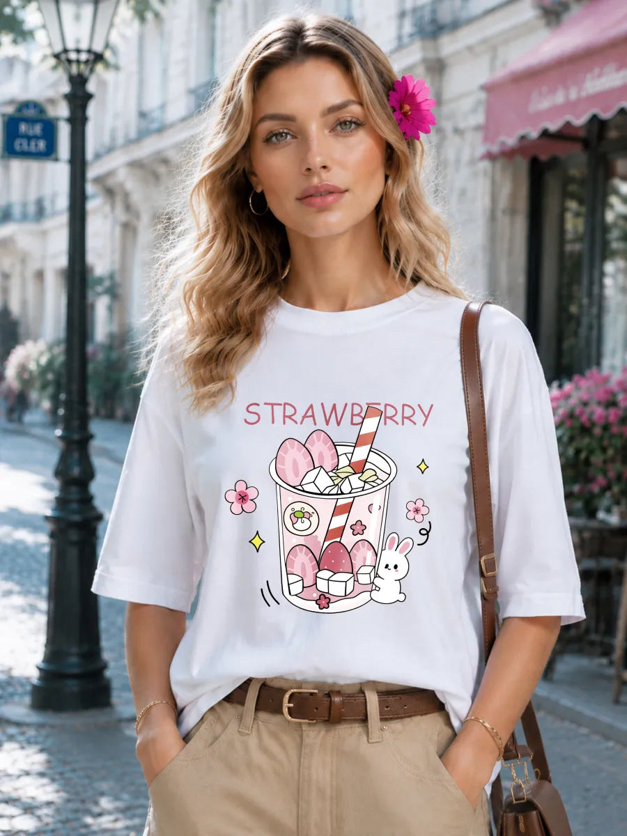 Rabbit pattern loose short sleeved T-shirt