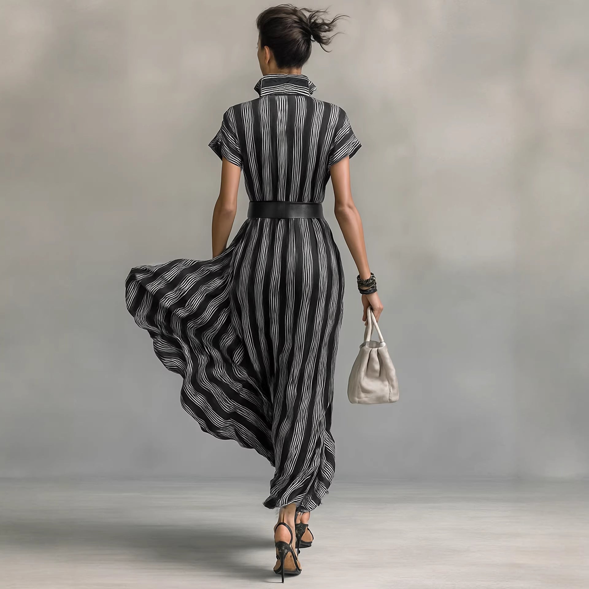 Women's short sleeved striped shirt dress