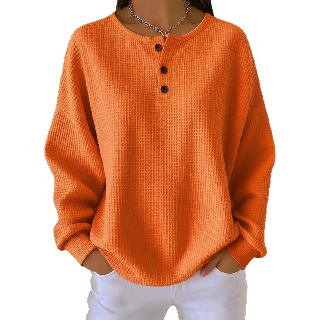 Round neck solid color pullover loose top