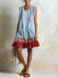 Elegant U-Neck Fitted Ruffle Dress for Women Long Dress with Vacation Vibes