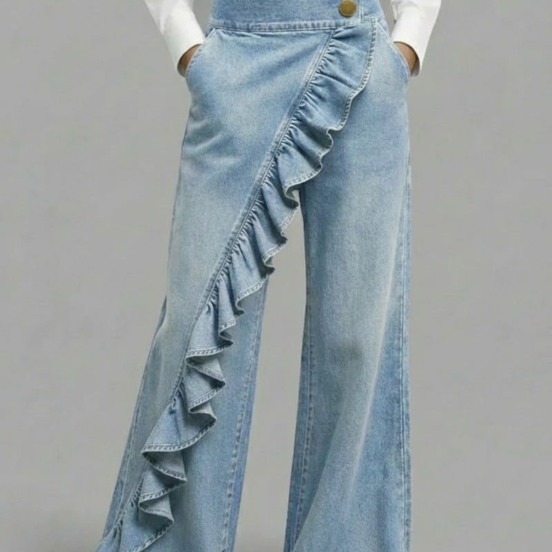 Vintage Irregular Mid-Waist Genuine Denim Pants for WomenSpring and Summer Fashion