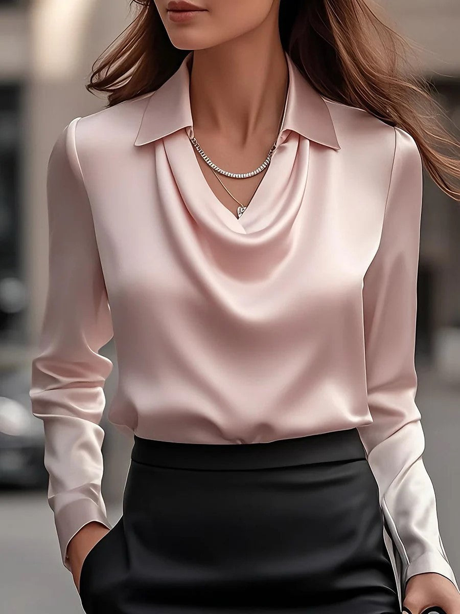 Long sleeved lapel top shirt for women
