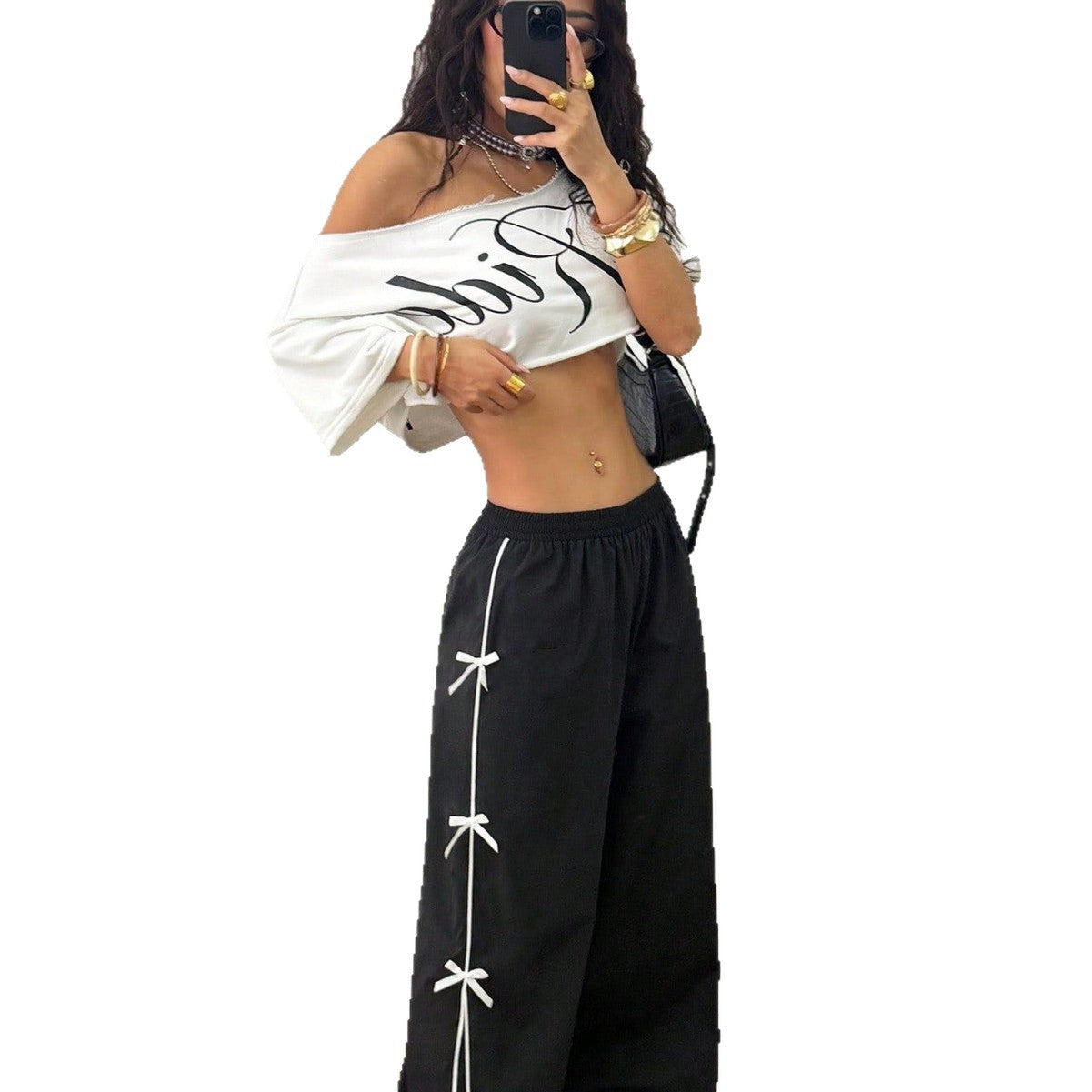 Elastic waist straight leg pants