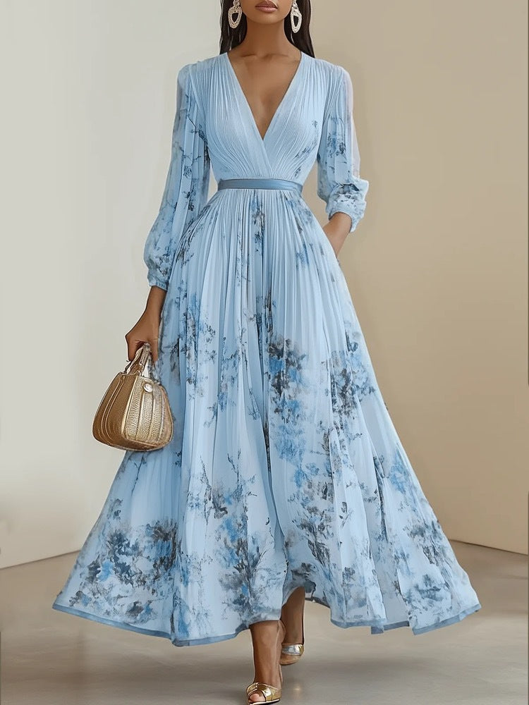 Long sleeved V-neck dress