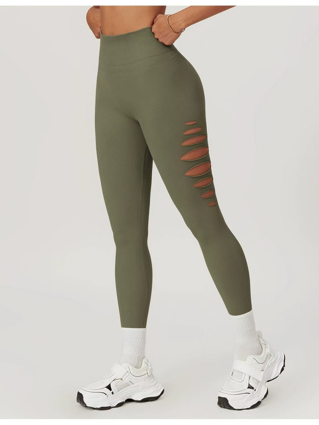 Style High Elastic Side Cut-Out Seamless Knit Butt-Lifting Fitness Pants Women High Waist Slim Yoga Pants Running Sports Long Pants