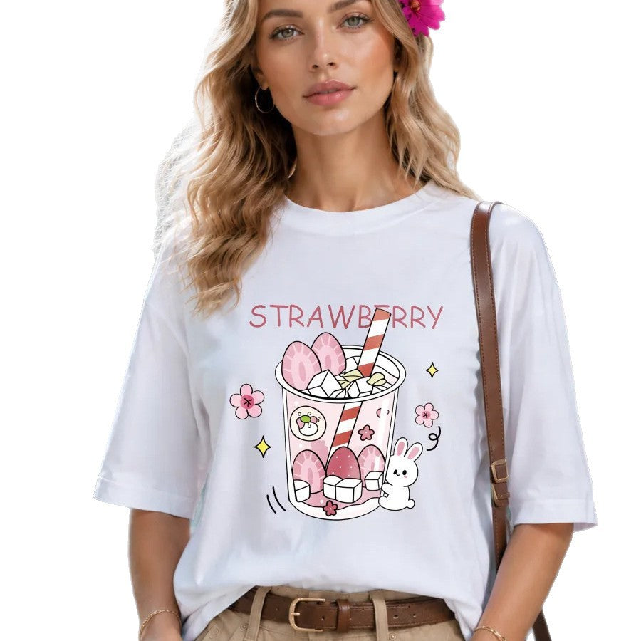 Rabbit pattern loose short sleeved T-shirt