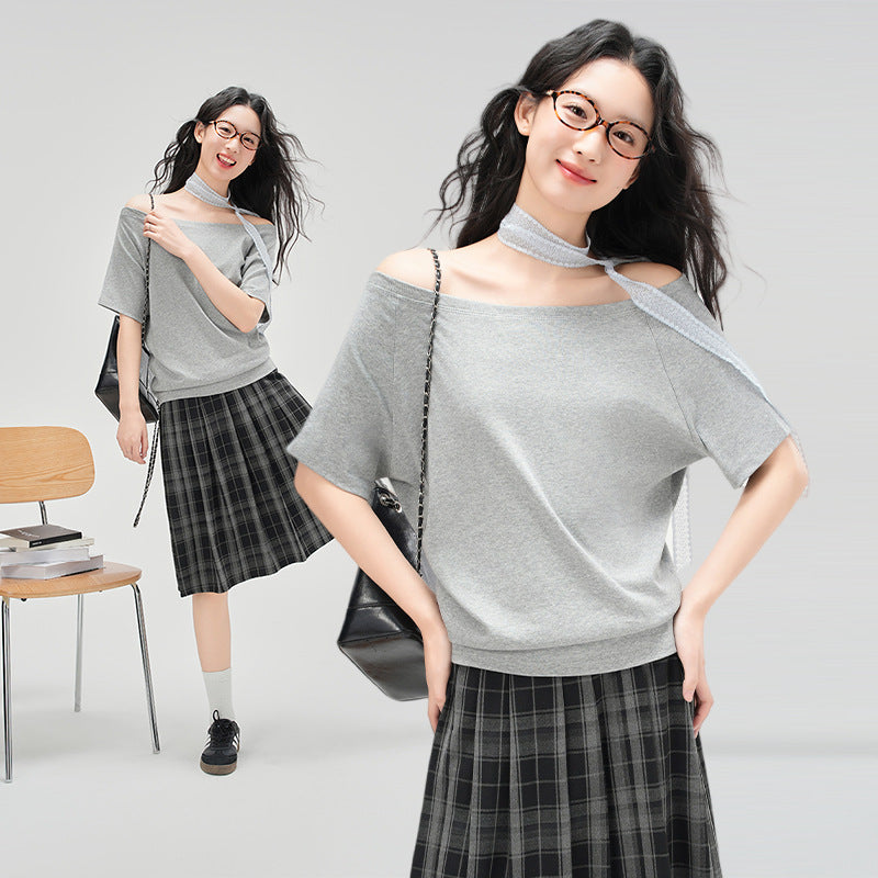 One-Shoulder Slash Neck Sleeveless T-Shirt for Women, Loose Casual Top