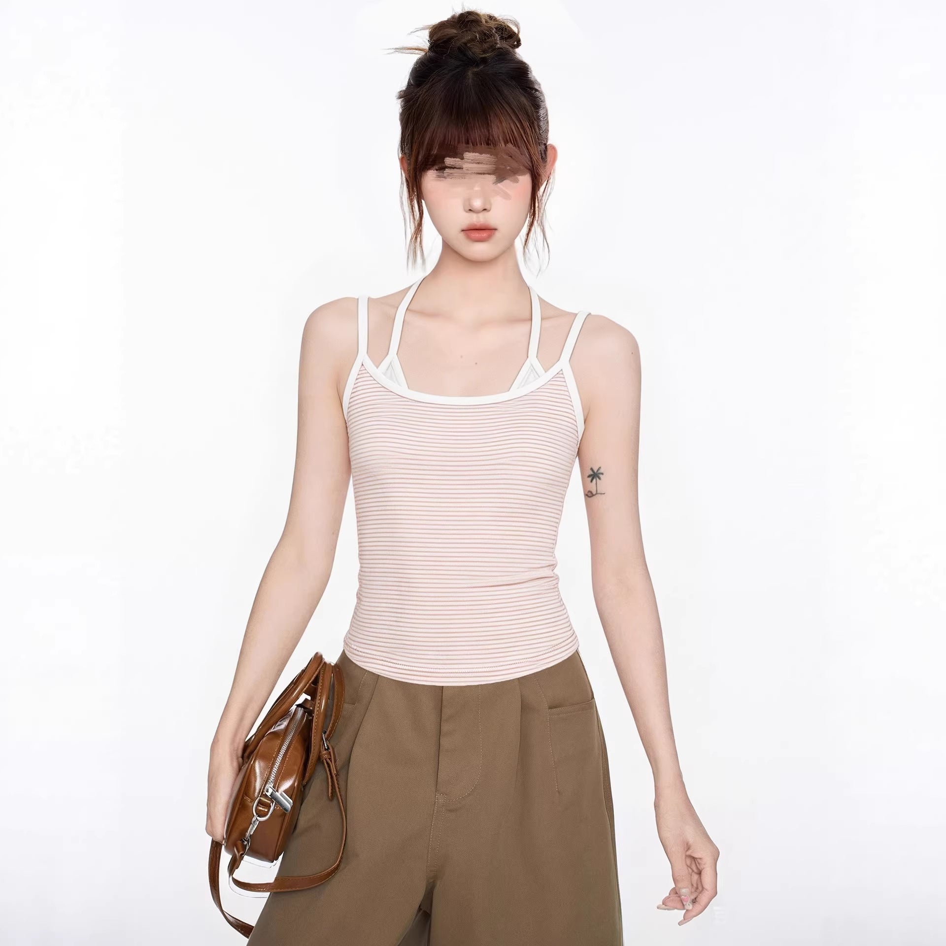 Halter Neck Backless Crochet Top for Women with Built-in Pads