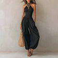 Sleeveless hanging neck backless high waisted jumpsuit