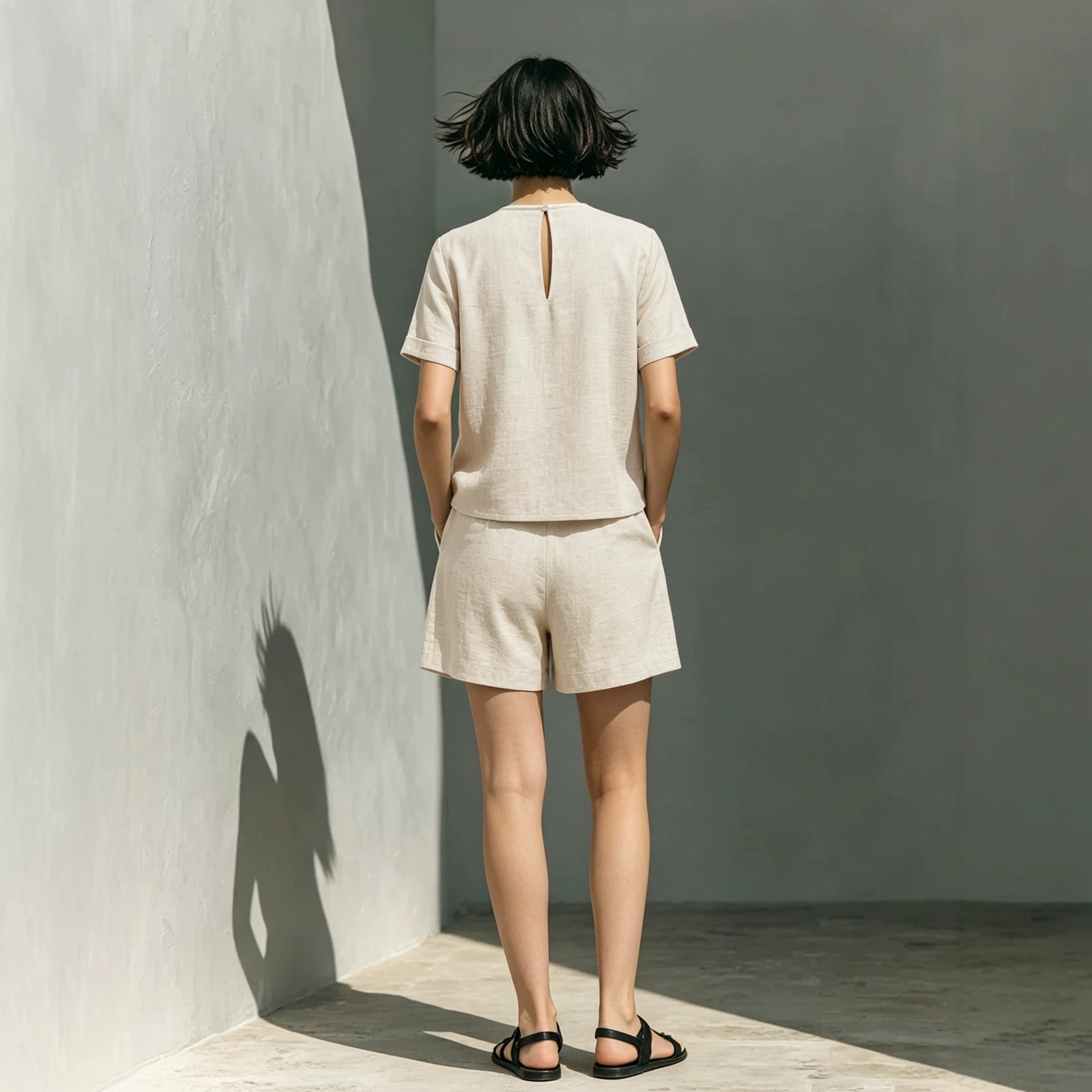 Summer loose short sleeved top+shorts two-piece set