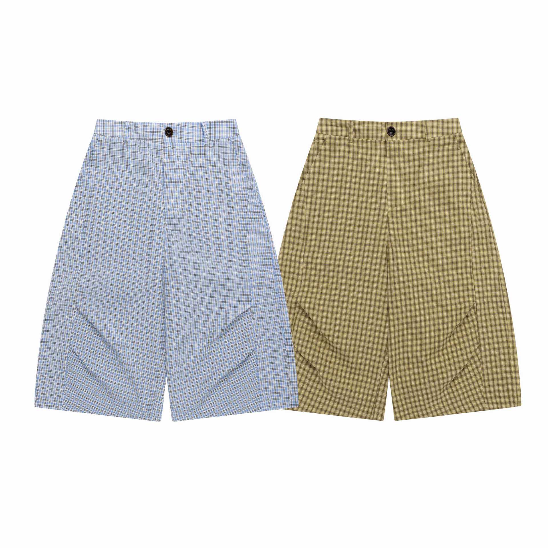 Color blocking plaid cropped pants