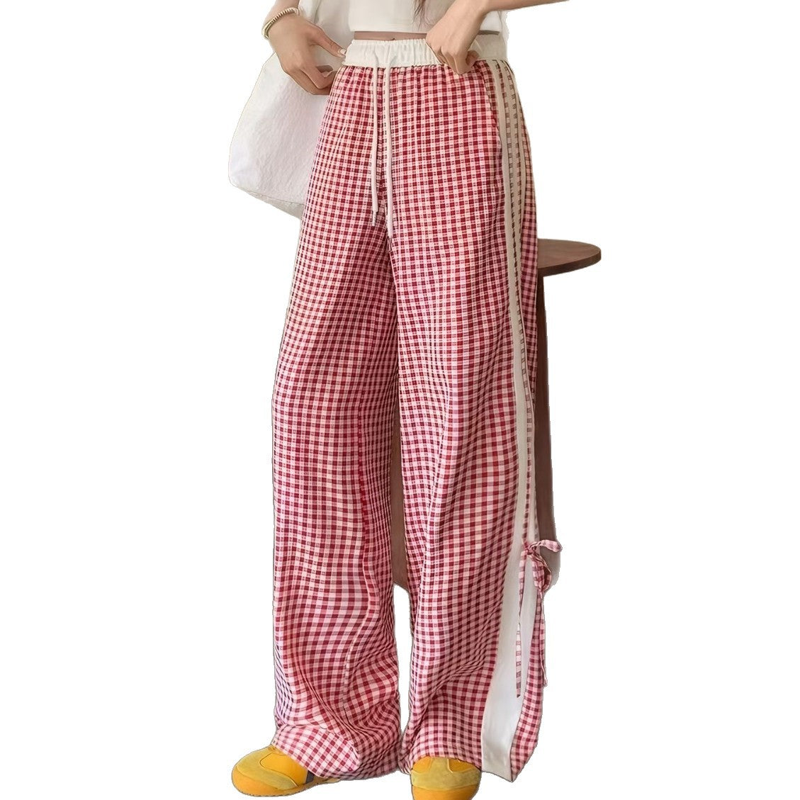 Loose plaid straight leg pants