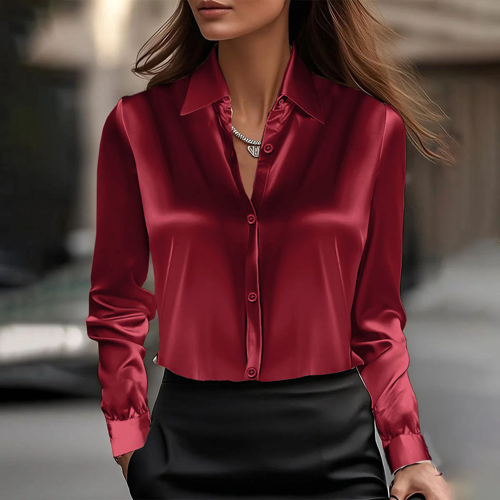 Long sleeved lapel top shirt for women