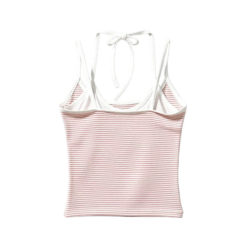 Halter Neck Backless Crochet Top for Women with Built-in Pads