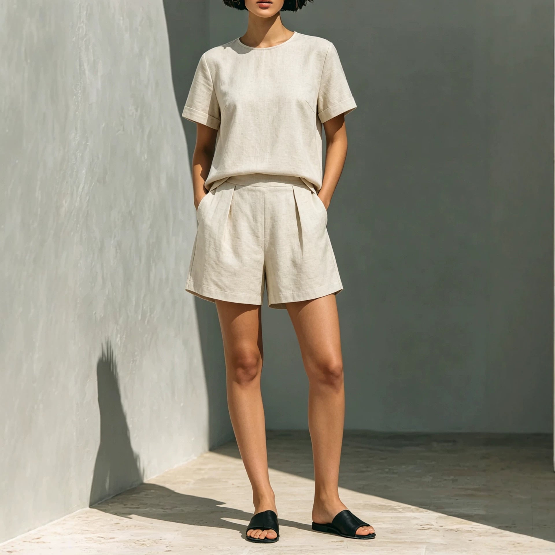 Summer loose short sleeved top+shorts two-piece set