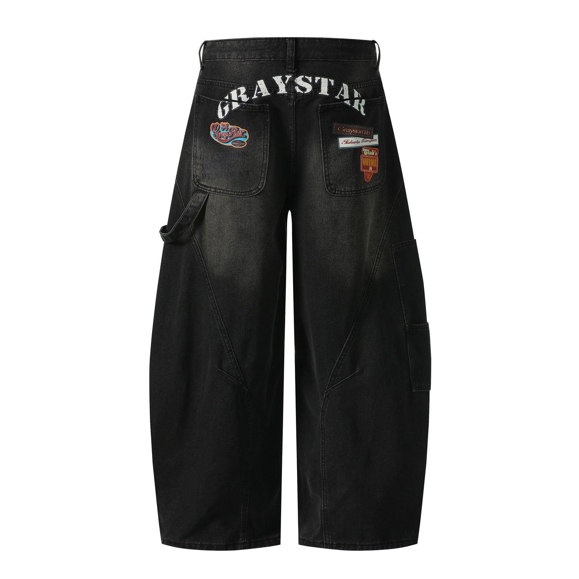 Embroidery Hand-painted Print Denim Pants Gradient Distressed Loose Wide-leg Style Streetwear Long Pants