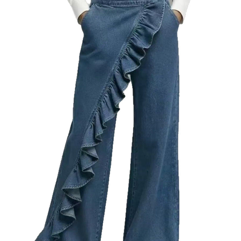 Vintage Irregular Mid-Waist Genuine Denim Pants for WomenSpring and Summer Fashion