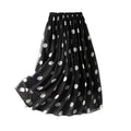 Black Polka Dot Silk Skirt for Women, Lightweight Chiffon Satin Beach Skirt with Floral Pattern