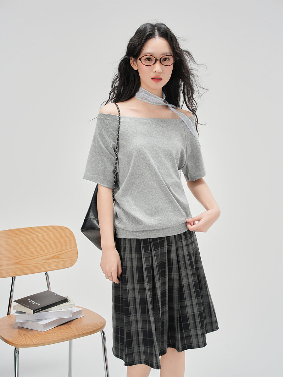 One-Shoulder Slash Neck Sleeveless T-Shirt for Women, Loose Casual Top