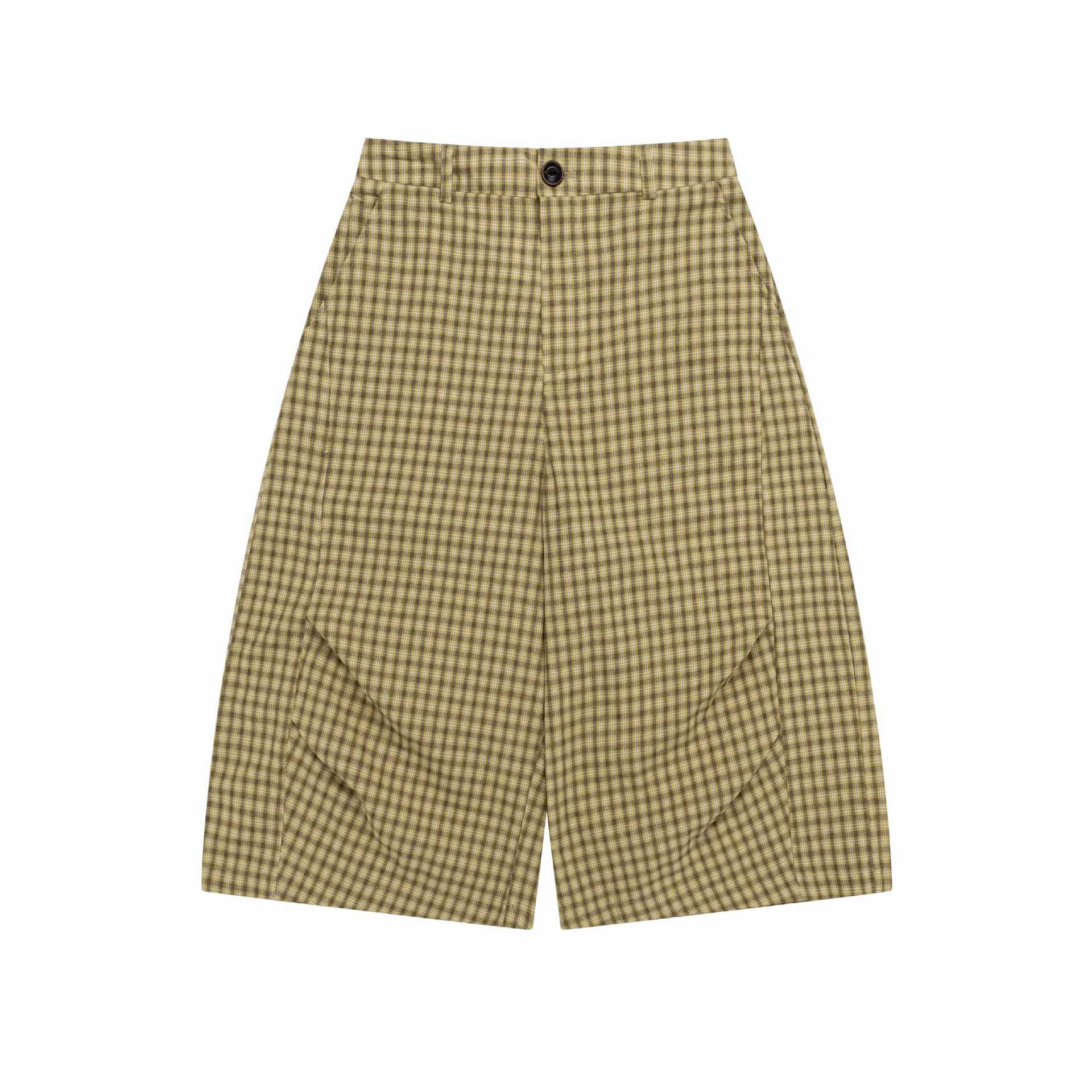 Color blocking plaid cropped pants