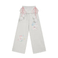 Wide Leg Sweatpants Women Lace Trim Pom-Pom Drawstring High Waist Slimming Long Pants