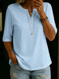 Classic Henley Neck Style Spring Summer New Women's Solid Color Button-Up Top