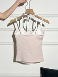 Halter Neck Backless Crochet Top for Women with Built-in Pads