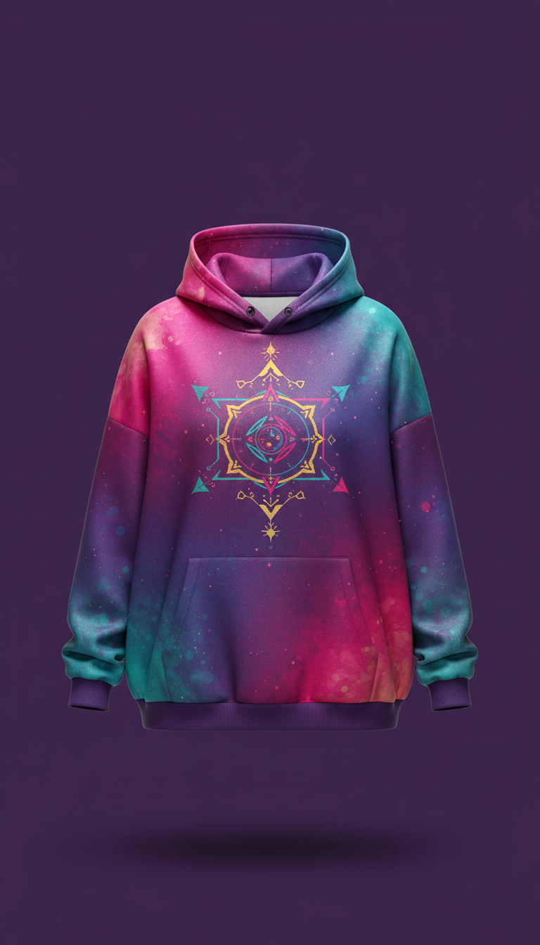 Iridescent Cosmic Symbol Oversized Hoodie