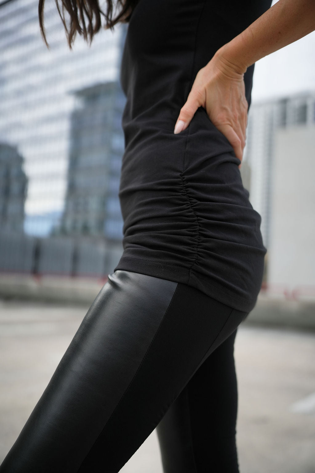 Cotton Lycra Ruche Tank - Black